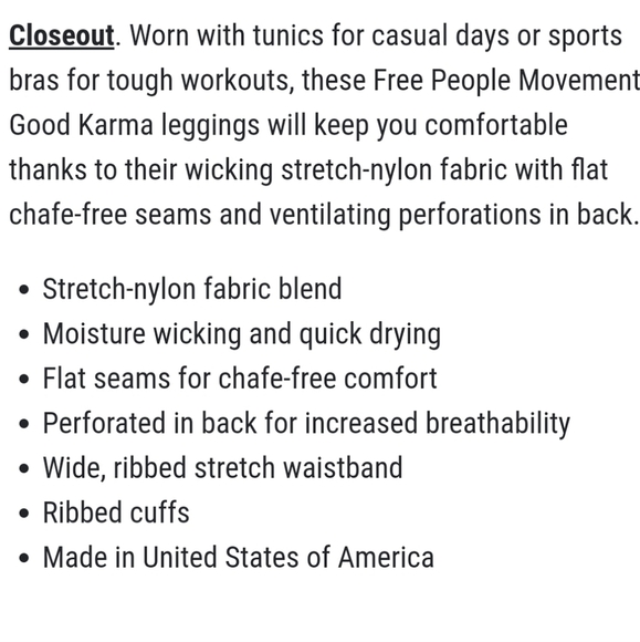 𝅺free People Movement Good Karma Leggings Size M/L - Picture 3 of 4